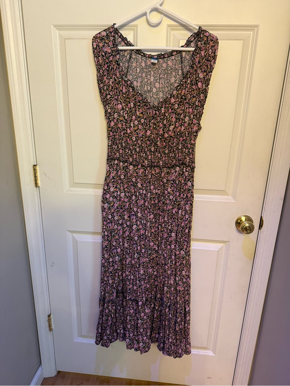 Old Navy Smocked Floral Midi Dress Pink Purple L